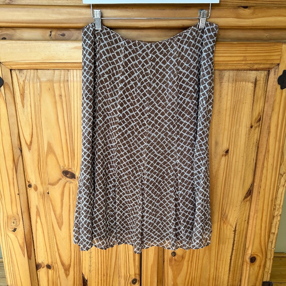 Pendleton Skirt A-line Midi Brown White 100% Silk Lined‎ Zip Back Sz 12